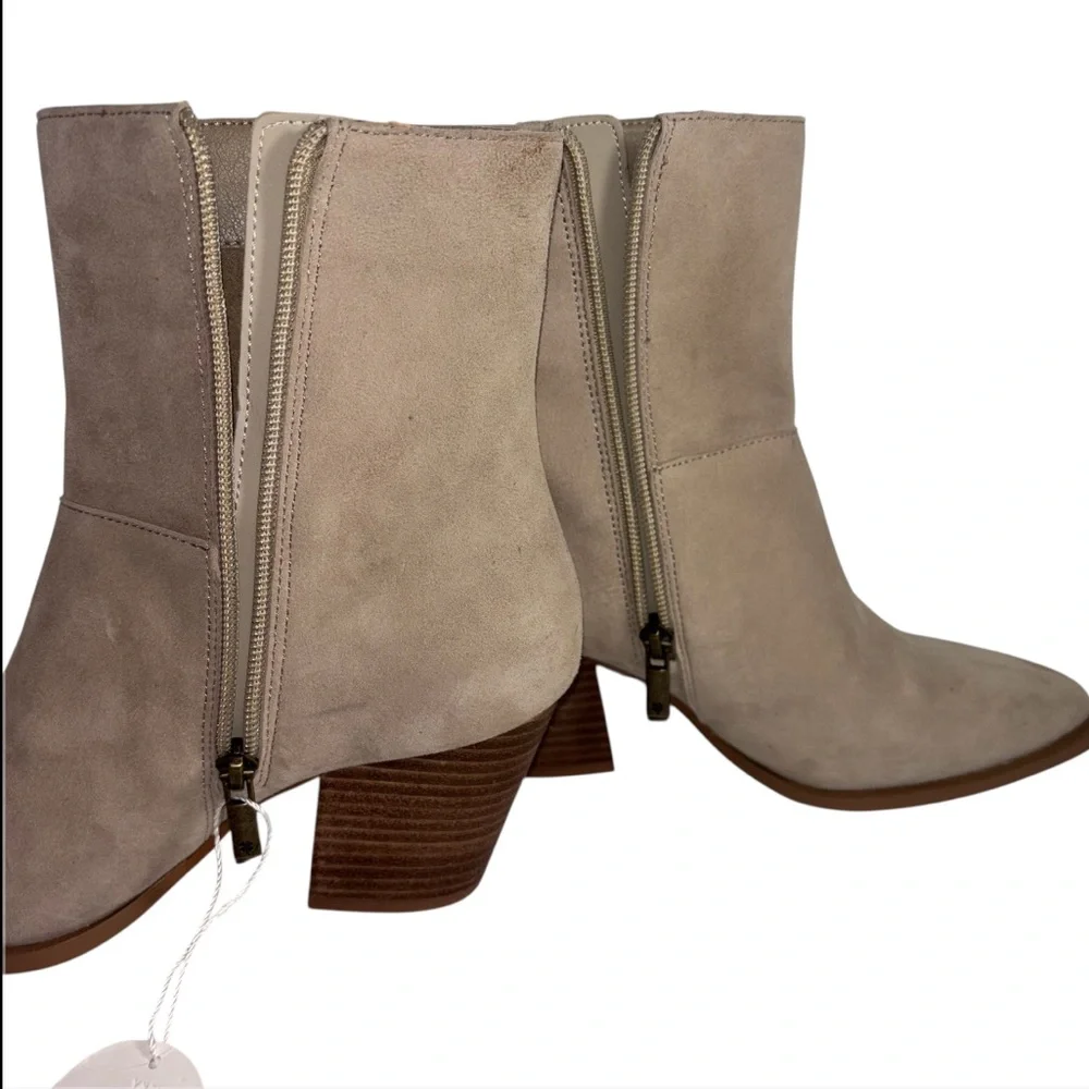 Lucky Brand Boho Suede Leather Boots Block Heel Side Stud Detail Tan Size 7.5